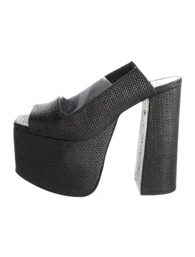 Pre-owned Cult Gaia Raffia Mules In Gray