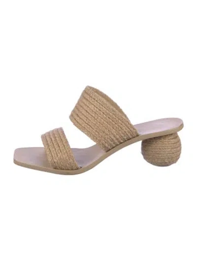 Pre-owned Cult Gaia Raffia Slides In Neutral