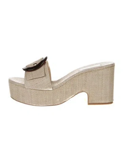 Pre-owned Cult Gaia Raffia Slides In Neutral