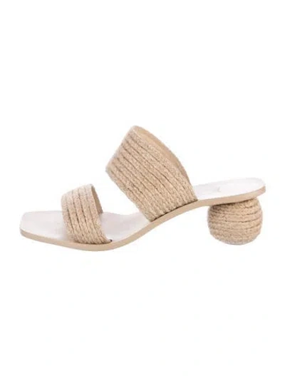 Pre-owned Cult Gaia Raffia Slides In Neutrals