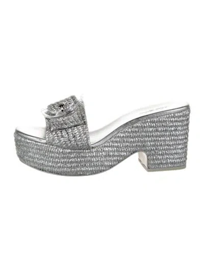 Pre-owned Cult Gaia Raffia Slides In Silver