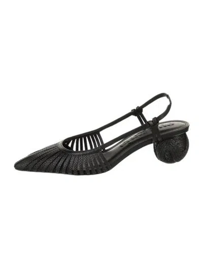 Pre-owned Cult Gaia Raffia Slingback Pumps In Black