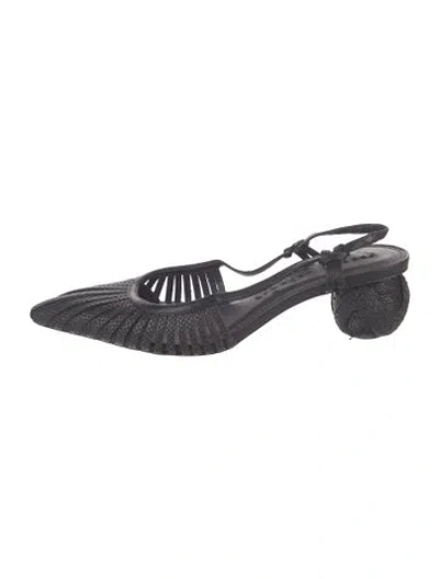 Pre-owned Cult Gaia Raffia Slingback Pumps In Black