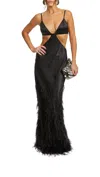 Cult Gaia Cutout-detail Feather-trimmed Long Dress In Black