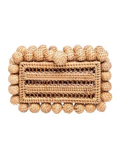 Pre-owned Cult Gaia Rattan Clutch W/ Tags In Neutrals
