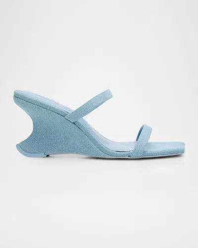 Cult Gaia Raven Denim Wedge Sandals In Blue