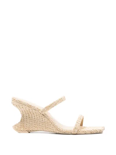 Cult Gaia Raven Straw Wedge Sandals In Neutral