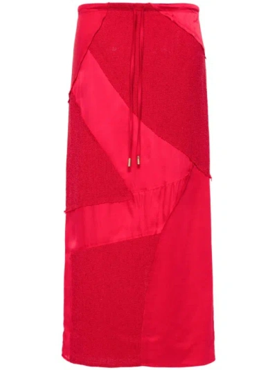 CULT GAIA RED PATCHWORK MIDI SKIRT