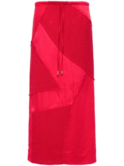 Cult Gaia Red Patchwork Midi Skirt