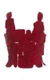 Cult Gaia Reia Beaded Woven Wool-blend Top In Burgundy