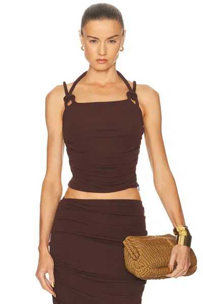 Cult Gaia Ren Knotted-shoulder Top In Brown