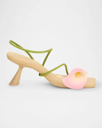 Cult Gaia Ria Calla Lily Leather Comma-heel Sandals In Pink