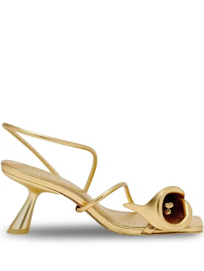 Cult Gaia Ria Calla Lily Metallic Leather Sandals In Gold