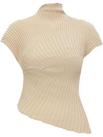 Cult Gaia Ribbed-knit T-shirt In Nude