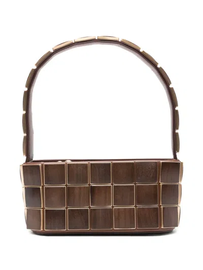 Cult Gaia Romy Panelled-wood Shoulder Bag In Brown
