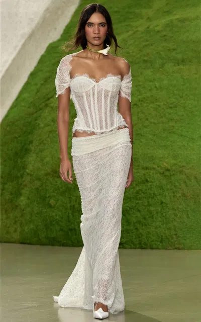 Cult Gaia Rosaline Lace Draped Maxi Skirt In White