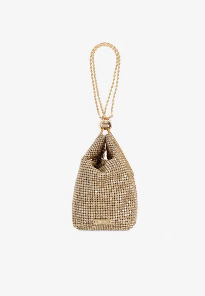 Cult Gaia Rue Wristlet Crystal Mesh Clutch In Gold