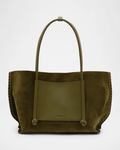 Cult Gaia Rylie Blanket-stitch Suede Tote Bag In Green