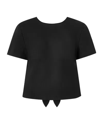 Cult Gaia Safa Bow-detailed Open-back Linen Blouse In Blue