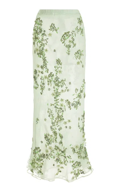 Cult Gaia Sai Printed Silk Maxi Skirt In Green