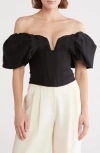 Cult Gaia Samantha Off-the-shoulder Gathered Gauze Bustier Top In Black