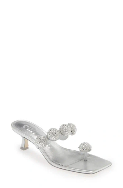Cult Gaia Sarina Crystal Embellished Toe Post Kitten Heel Sandal In Silver