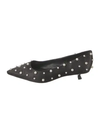 Pre-owned Cult Gaia Satin Polka Dot Print Mules In Black
