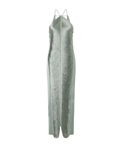 Cult Gaia Renata Fringed Satin-trimmed Mesh Gown In Green