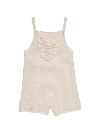Cult Gaia Kids' Shah Crochet-knit Floral-appliqué Playsuit In White