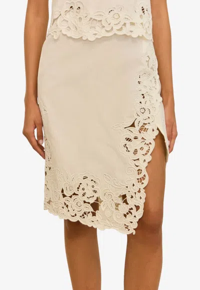 Cult Gaia Shaya Broderie Anglaise Linen Skirt In Off-white