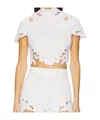Cult Gaia Filippa Embroidered Linen Top In White