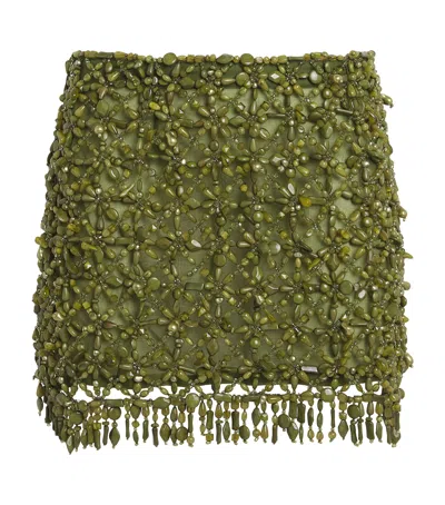 Cult Gaia Bead-embellished Fringed Mini Skirt In Green