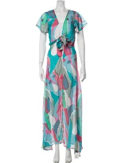 Pre-owned Cult Gaia Silk Long Dress In Blue