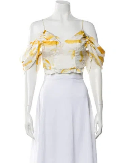Pre-owned Cult Gaia Silk Printed Crop Top In Yellow