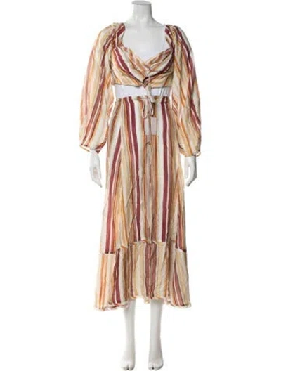 Pre-owned Cult Gaia Silk Striped Skirt Set W/ Tags In Neutrals