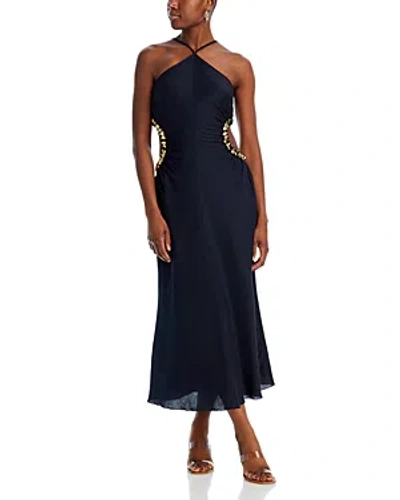 Cult Gaia Silvia Embellished Cutout Crepe Midi Dress In Black