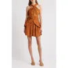 Cult Gaia Sofila Variegated Pleat Twist Neck Minidress In Bourbon