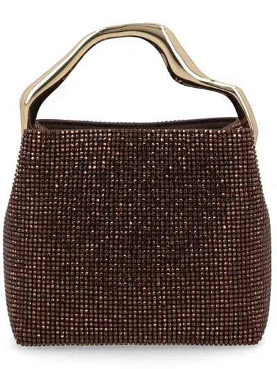 Cult Gaia Solene Mini Crystal-embellished Metallic Leather Tote In Brown