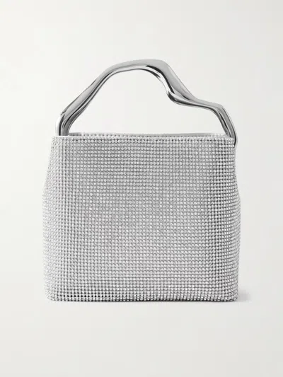 Cult Gaia Solene Mini Crystal-embellished Metallic Leather Tote In Gray