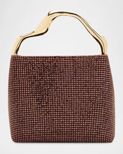 Cult Gaia Solene Mini Rhinestone Sculptural Top-handle Bag In Brown