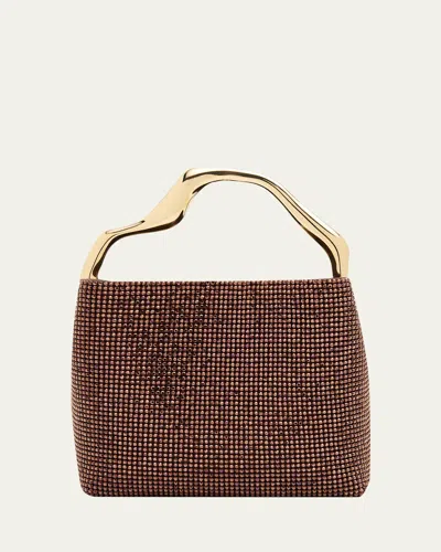 Cult Gaia Solene Mini Rhinestone Sculptural Top-handle Bag In Brown