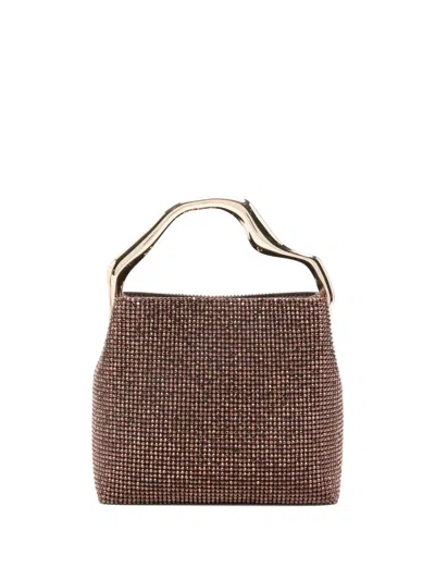 Cult Gaia Solene Mini Crystal-embellished Metallic Leather Tote In Brown