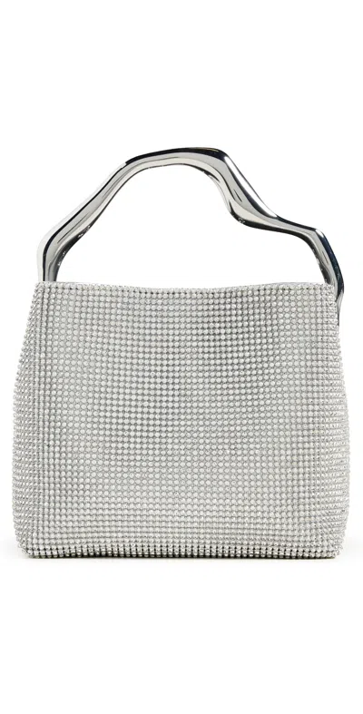 Cult Gaia Solene Mini Crystal-embellished Metallic Leather Tote In Silver