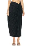 Cult Gaia Sonoma Pleated Satin Midi Slit Skirt In Black