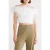 Cult Gaia Sosha Off The Shoulder Feather Silk Top In White