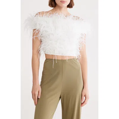 Cult Gaia Sosha Off The Shoulder Feather Silk Top In White