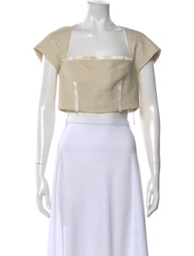 Pre-owned Cult Gaia Square Neckline Short Sleeve Crop Top In Neutral