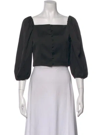 Pre-owned Cult Gaia Square Neckline Three-quarter Sleeve Crop Top In Black