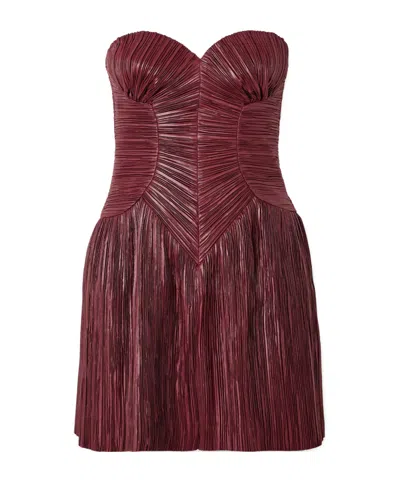Cult Gaia Nella Strapless Plissé-satin Mini Dress In Brown