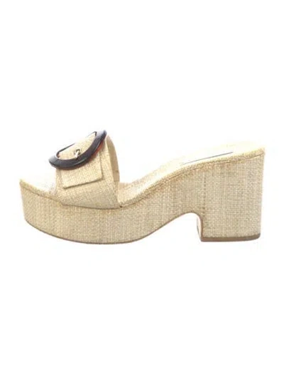 Pre-owned Cult Gaia Straw Slides In Neutral